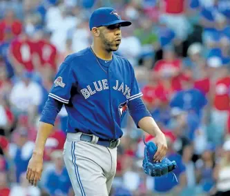  ?? GETTY IMAGES ?? Then-Toronto starter David Price leaves Game 4 of the 2015 American League Division Series against the Texas Rangers in the eighth inning. Price had entered the game in the fourth as a reliever. At the time, the Blue Jays approach to pitching was...