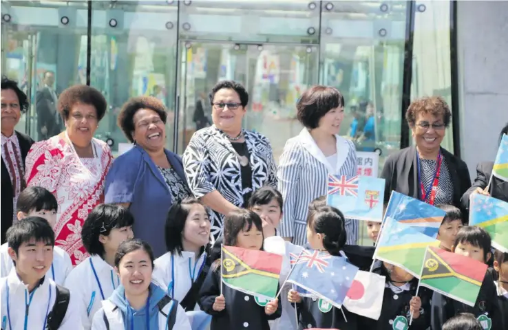  ?? Photo: DEPTFO News ?? Mary Bainimaram­a (standing fourth from left), with Akie Abe (wife of the Japanese Prime Minister, standing fifth from left) in Iwaki, Japan.