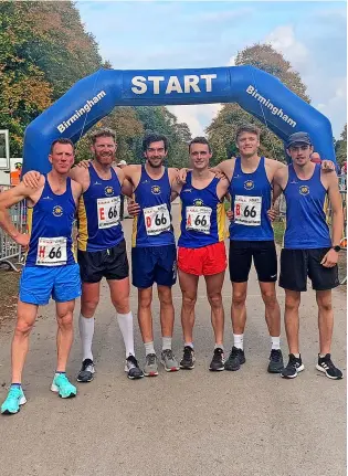  ?? ?? Team Bath AC men (L to R): Steve Rose, Matt Wells, Elliott Avis, Alex Carter, Aaron Pritchard and Aidan Daniel.