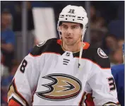  ?? BRUCE BENNETT – GETTY IMAGES ?? The Ducks’ Derek Grant, who played a career-high 71 games last season, has been limited to 16this season.