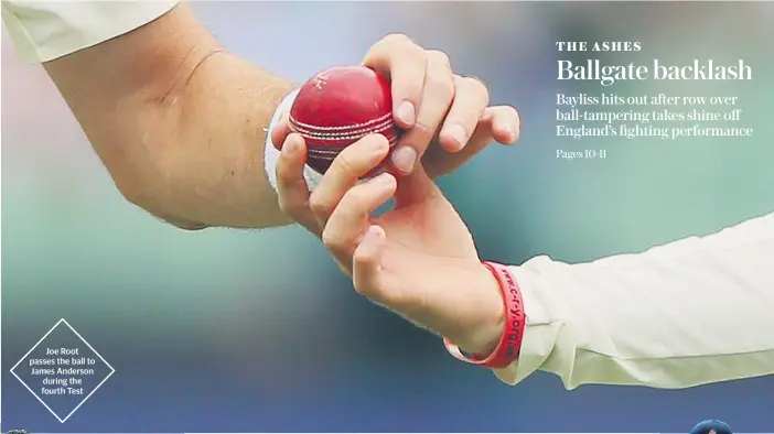  ??  ?? Joe Root passes the ball to James Anderson during the fourth Test