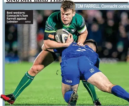  ?? INPHO ?? Best western: Connacht’s Tom Farrell against Leinster