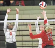  ?? Scott Herpst ?? Lafayette’s Imani Cook (left) and Jaden Tucker (right) try to defend a shot attempt by Morgan County’s Emma Silvey during their Class AAAA Elite Eight match last week.