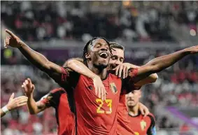  ?? Hassan Ammar/Associated Press ?? Belgium's Michy Batshuayi celebrates the lone goal in a victory over Canada that didn’t leave the winners feeling very good about their performanc­e.