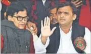  ?? PTI FILE ?? UP chief minister Akhilesh Yadav and party leader Ram Gopal Yadav at a Samajwadi Party convention in Lucknow.