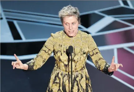  ?? CHRIS PIZZELLO/THE ASSOCIATED PRESS ?? The average person doesn’t know who the 2018 Oscar winners (such as best actress Frances McDormand) are, which may be a factor in the drop in ratings for this year’s Academy Awards, writes The Associated Press’s David Bauder.