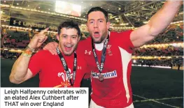  ??  ?? Leigh Halfpenny celebrates with an elated Alex Cuthbert after THAT win over England