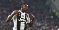  ?? – Tullio M. Puglia/Getty Images ?? GOAL! Moise Kean of Juventus celebrates after scoring his second goal at Allianz Stadium