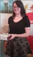  ??  ?? Alannah Brent receiving her third place award at the Donal Walsh Live Life Competitio­n.