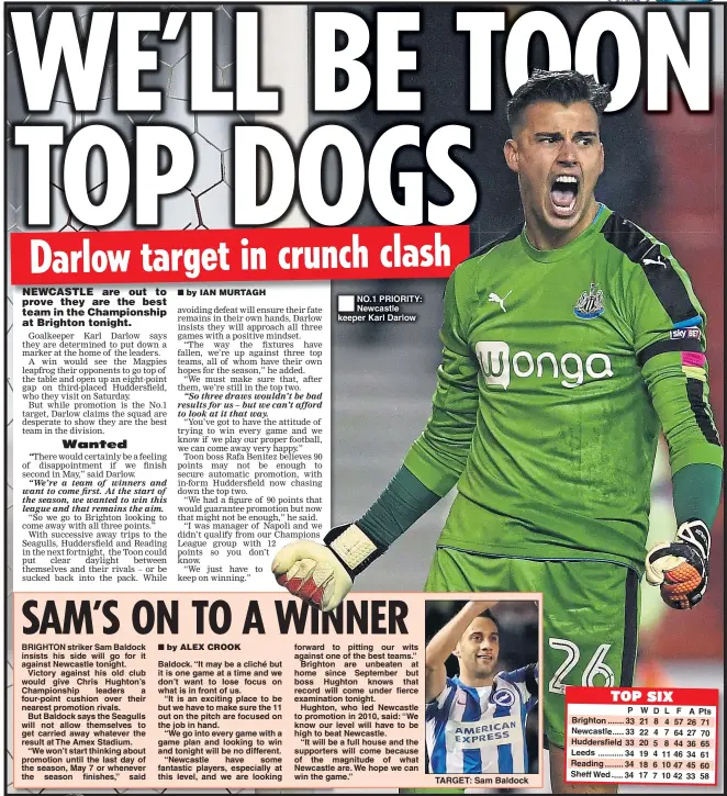  ??  ?? NO.1 PRIORITY: Newcastle keeper Karl Darlow