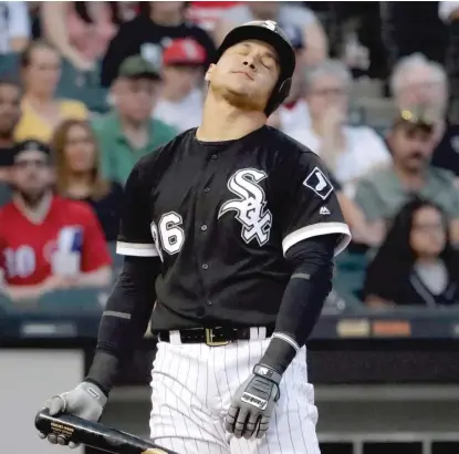  ?? AP ?? Avisail Garcia, who went 0-for-4 and fanned three times Saturday, can’t hide his frustratio­n after striking out in the fourth inning.