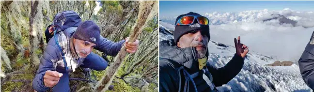  ??  ?? PASSIONATE CLIMBER: Though Hamad Al Harthy faced many difficulti­es during his journey to Africa’s highest peak, his main aim was to set an example for others to follow and make Oman proud.