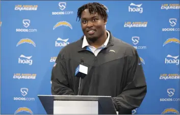  ?? KYUSUNG GONG — THE ASSOCIATED PRESS ?? The Chargers consider first-round draft pick Zion Johnson, a guard, a possible cornerston­e of the franchise.