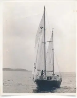  ??  ?? Carlotta, the Goodlander­s’ ferrocemen­t ketch, was launched in Boston and was soon Caribbean-bound.