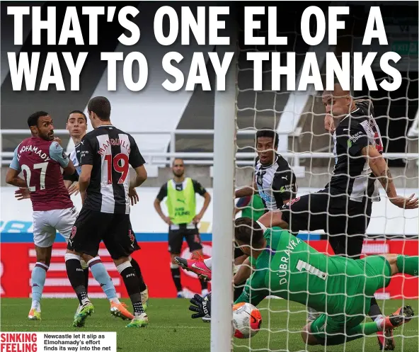  ?? Picture: ANDY CUMMINS ?? Newcastle let it slip as Elmohamady’s effort finds its way into the net
SINKING FEELING