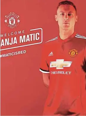  ??  ?? Nemanja Matic becomes Manchester United’s third signing of the summer, following the arrivals of Victor Lindelof and Romelu Lukaku.