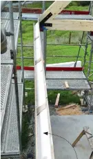  ??  ?? Above: looking down on the inside of a structural insulated panel. The white foam insulation forms the core. The outer layers are structural, helping to hold up and brace the house.