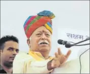  ?? HT PHOTO ?? RSS chief Mohan Bhagwat addresses the national convention of Saksham in Jaipur on Sunday.