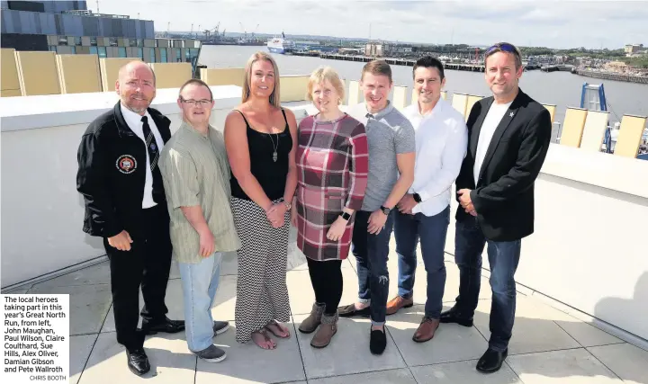  ?? CHRIS BOOTH ?? The local heroes taking part in this year’s Great North Run, from left, John Maughan, Paul Wilson, Claire Coulthard, Sue Hills, Alex Oliver, Damian Gibson and Pete Wallroth