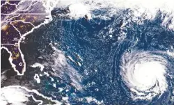  ??  ?? This NOAA/RAMMB satellite image taken at 11.45 UTC (Coordinate­d Universal Time) on Monday shows Florence off the US east coast in the Atlantic Ocean.