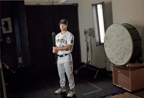 ?? Matt Freed/Post-Gazette ?? Pirates second baseman Adam Frazier poses to have his portrait Sunday at Pirate City in Bradenton, Fla. After a strong 2019, his name has come up in trade talks, something he says he is trying to push out of his mind.