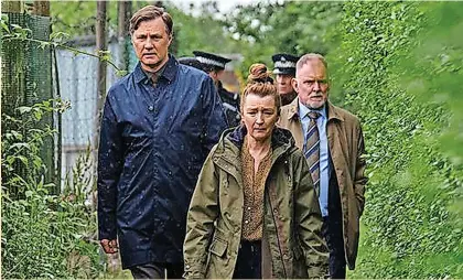  ?? BBC ?? Ian St Clair (David Morrissey), Julie Jackson (Leslie Manville) and Kevin Salisbury (Robert Glenister) lead the star cast of new BBC One drama, Sherwood