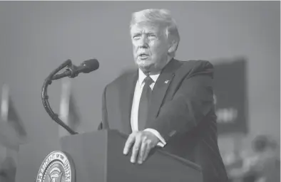  ?? DOUG MILLS/THE NEW YORK TIMES ?? President Donald Trump speaks at a reelection campaign rally Tuesday in Winston-Salem, North Carolina. Trump acknowledg­ed to journalist Bob Woodward that he knowingly played down the coronaviru­s earlier this year even though he was aware it was“deadly”and vastly more serious than the seasonal flu.