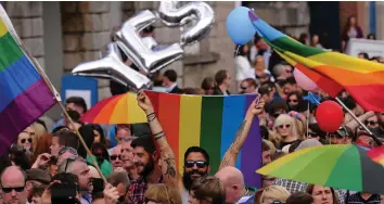  ?? ?? Path of progress People in Dublin celebrate the result of 2015’s marriage equality referendum. Fintan O’Toole points to Ireland’s legalisati­on of of same-sex marriage as a key moment in its journey to modernity