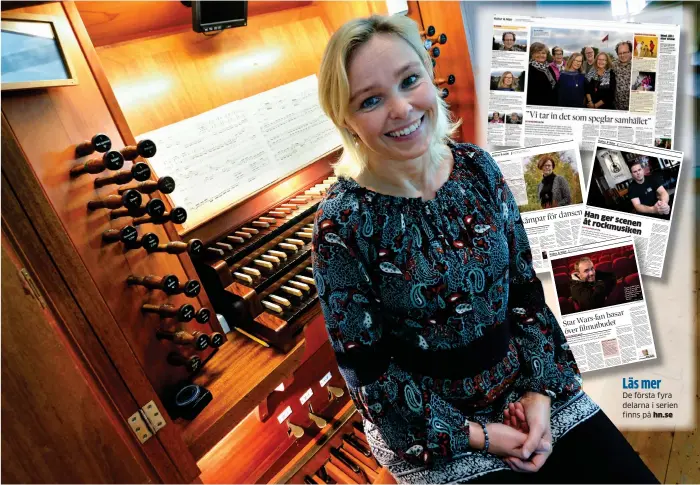  ?? Bild: ANNIKA KARLBOM ?? BRA VIBRATIONE­R. Varbergs kyrkas stora orgel är ett av organisten Christina Wides arbetsreds­kap. För att bli organist krävs en fyraårig utbildning vid en musikhögsk­ola. De första fyra delarna i serien finns på