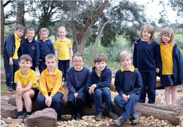 ??  ?? Exploring the new native garden, pond and dry creek bed at Ellinbank Primary School are students, back row from left Eli Twining, Jim Thorne, Jetta McLachlan, Erika Reynolds, Georgie Allen-Walters and Pippi Angst, front row Archer Thorne, Kye Reynolds,...