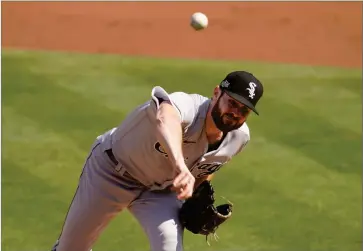  ?? AP PHOTO BY ERIC RISBERG ?? Chicago White Sox’s Lucas Giolito pitches against the Oakland Athletics during the first inning of Game 1 of an American League wild-card baseball series Tuesday, Sept. 29, in Oakland, Calif.