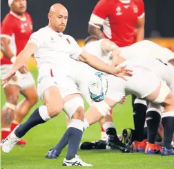  ??  ?? Willi Heinz kicks the ball during the win over Tonga at Sapporo Dome