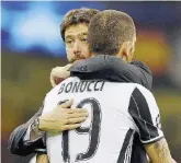  ?? Ansa ?? L’abbraccio in Galles Andrea Agnelli e Leonardo Bonucci