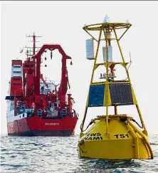  ?? — AP ?? Test run: A buoy, part of a tsunami warning system, floating in the sea near the German ‘R.V. Sonne’ vessel in the Sunda Straits, Java, in this file photo.