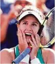  ?? AP ?? Canada’s Eugenie Bouchard reacts after beating Lucie Safarova in the first round.