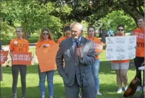  ?? FILE PHOTO. ?? Congressma­n Paul Tonko speaks during a rally in Saratoga Springs earlier this year