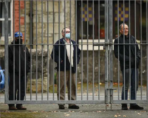  ??  ?? Wicklow supporters keeping an eye on the Allianz NFL Division 4 clash wth Antrim in Aughrim last Saturday afternoon.