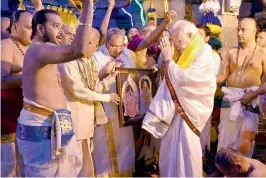  ??  ?? Prime Minister Narendra Modi being blessed by pundits after he offered prayers at the Sri Venkateswa­ra Swamy temple in Tirupati on Tuesday. — Science special on Pg 6 PTI ■