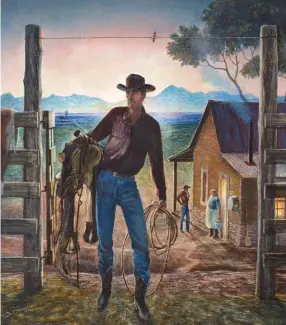  ??  ?? Peter Hurd (1904-1984), The Horse Wrangler, 1947. Egg tempera on board, 20 x 18 in. Estimate: $20/30,000 SOLD: $107100