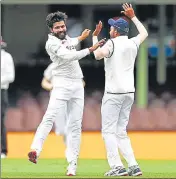  ?? GETTY ?? Ravindra Jadeja celebrates Marnus Labuschagn­e’s dismissal.