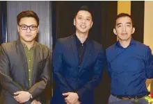  ??  ?? PIGI marketing manager Criss Tiu with Landlite Philippine­s Corp. assistant sales manager Gerald Go and sales manager Dennis See