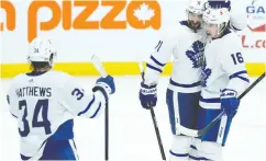  ?? KEVIN KING / POSTMEDIA NEWS FILES ?? Toronto forward Nick Foligno, centre, is surrounded by star talent in Auston Matthews and Mitch Marner.