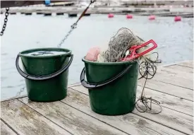  ?? FOTO: PRESSBILD ?? Återvunna fiskenät används för att tillverka miljövänli­ga plasthinka­r.