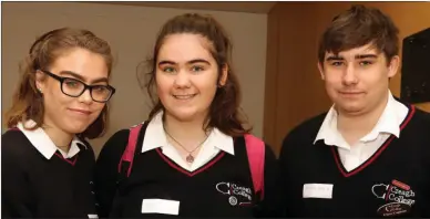  ??  ?? Casey Kintsch Nolan, Caitlin Falconer and Ryan Doyle from Creagh College, Gorey.