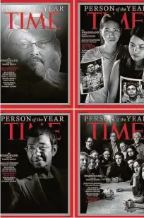  ?? Reprodução ?? As quatro capas da Time com os exemplos de personalid­ade do ano, repórter da Folha é citada