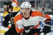  ?? MICHAEL DWYER – THE ASSOCIATED PRESS ?? Flyers forward Travis Konecny hasn’t scored a goal in nearly three weeks. But he says he’s only trying to play the right way and the points will ‘eventually’ come.