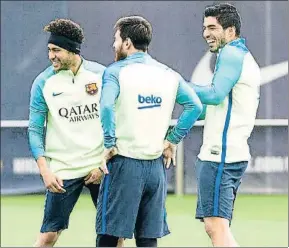  ?? XAVIER GÓMEZ ?? El tridente Neymar, Messi y Luis Suárez es inamovible