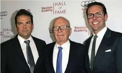  ?? Photograph: Dan Steinberg/AP ?? Rupert Murdoch, center, and his sons, Lachlan, left, and James Murdoch in Beverly Hills in 2014.