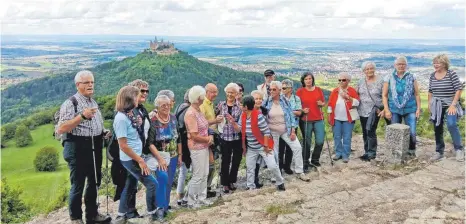  ?? FOTO: PRIVAT/HAMMA ?? Ein Erinnerung­sfoto muss sein: die Wandergrup­pe des SV Fridingen auf Tour.