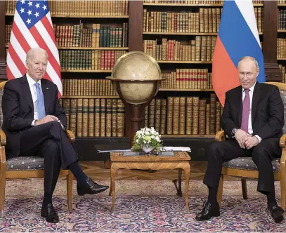  ?? Picture: EPA-EFE ?? BODY LANGUAGE. US President Joe Biden and Russian President Vladimir Putin during the US-Russia summit in Geneva, Switzerlan­d.